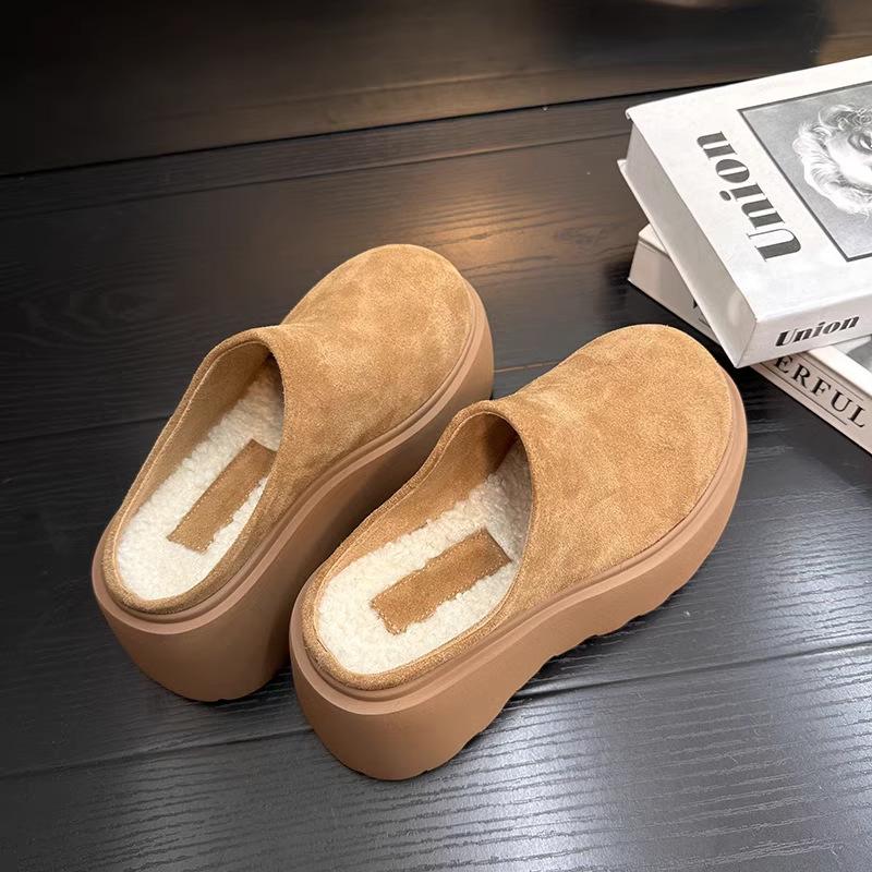 Thick-soled bag head half slippers women's outer wear half a bag of Boken shoes 2025 new autumn and winter velvet super fire women's shoes half drag