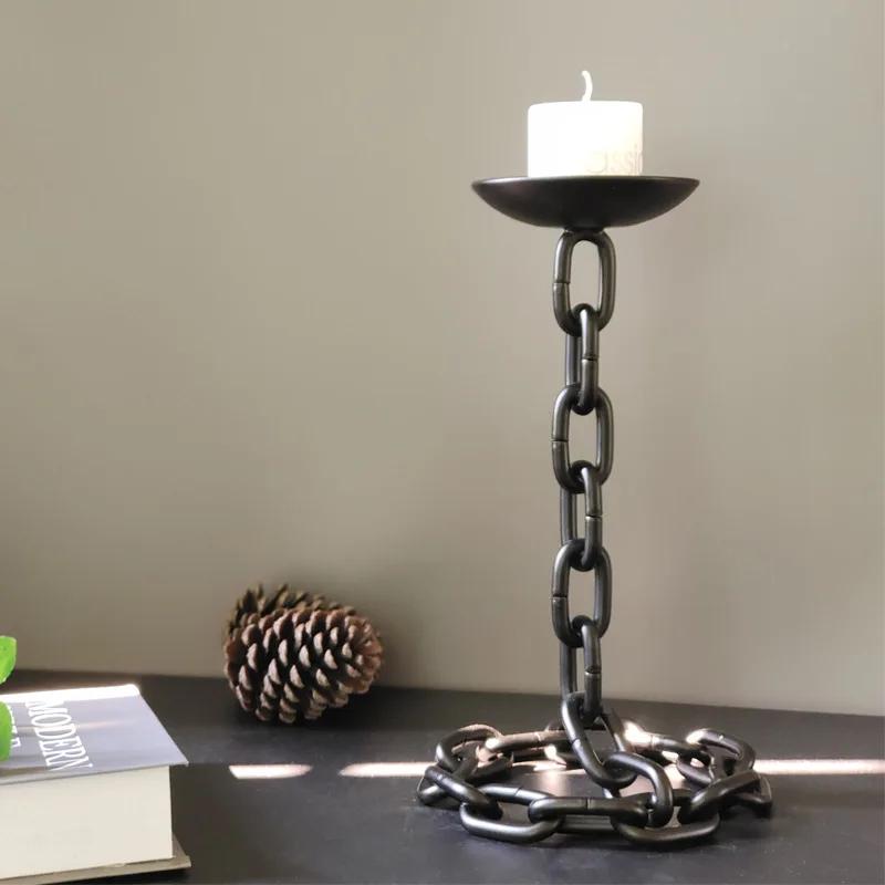 Portacandele in Ferro Nero a Catena Metallico Vintage, Ornamenti Decorativi da Scrivania, Centrotavola per Matrimoni, Arredamento per la Casa
