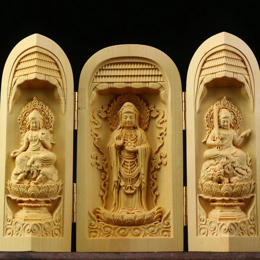 Folding Box Buddha Statue Ornament Guanyin Sculptures, Collapsible Sculpture God of Wealth Crafts Office Home Bedroom Decoration