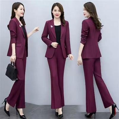 2 Pcs/Set Lady Formal Coat Pants Set Turn-down Collar Long Sleeves Suit Jacket Slim