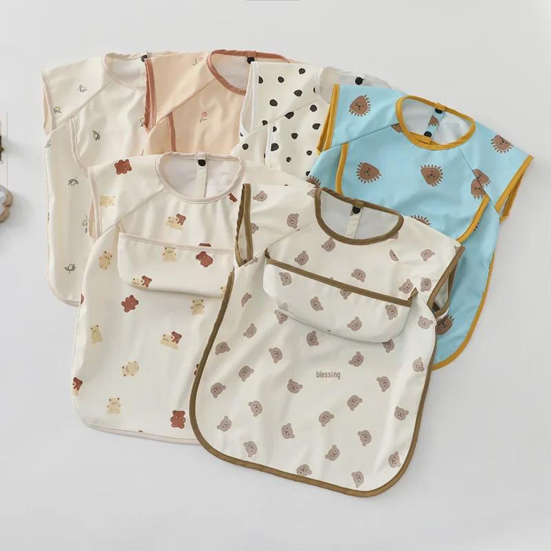 Reversible Waterproof PU Baby Feeding Shirt with Rice Pocket - Short Sleeves, Anti-Stain