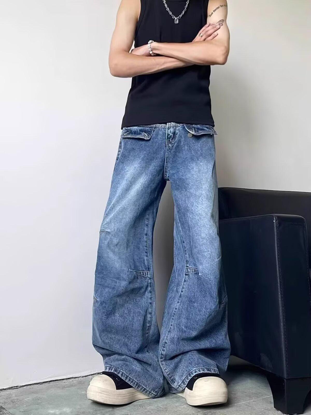 JYL Unisex Wide-Leg Jeans Vintage Washed Gradient American High-Street Denim S бездна