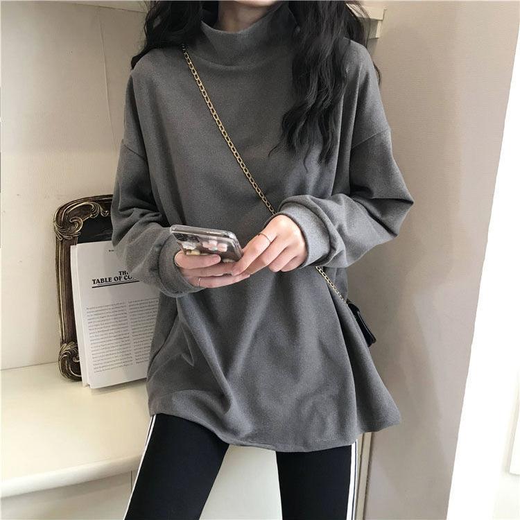 Fashion Turtleneck Solid Color All-match Hoodies Women Clothing Autumn New Oversized Casual Pullovers Loose Korean Hoodies