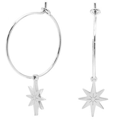 [Q2528] - Silver-plated 'Etoile Du Nord' Steel Designer Hoop Earrings - 17 Mm - 10x8 Mm