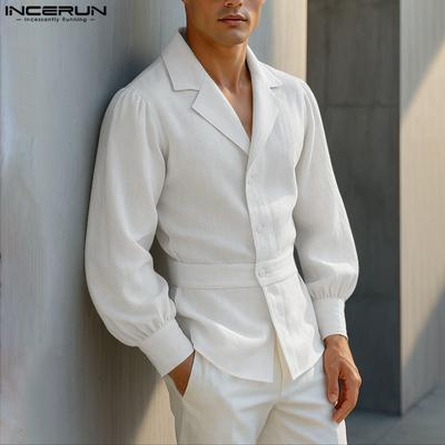 Oversized Men Casual Lapel Long Sleeve Buttons Up Shirts Tops