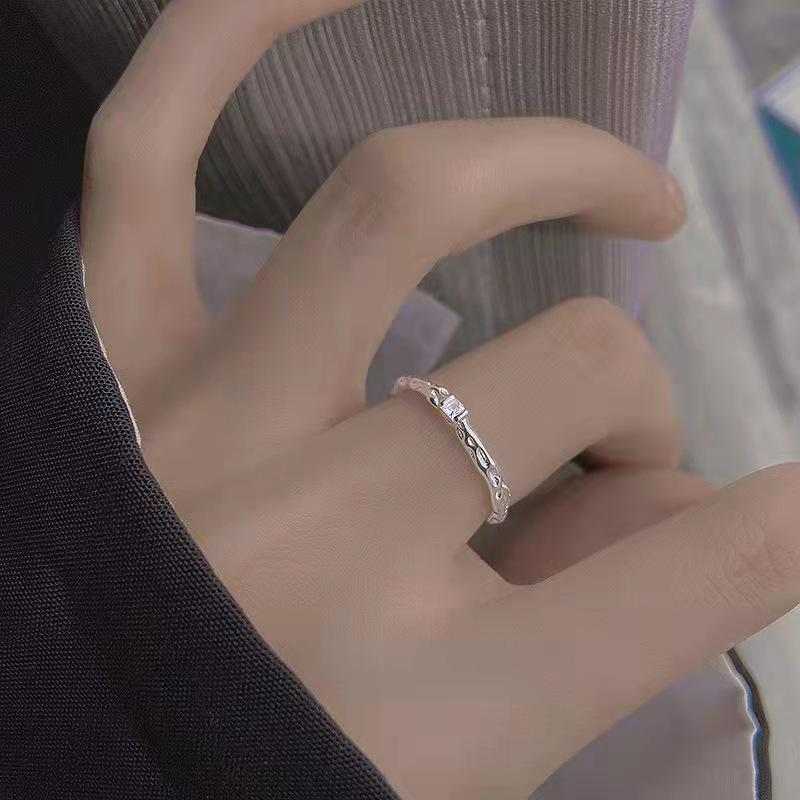 Beixi Silver Zirconia Textured Open Adjustable Women’s Ring with Unique Design Open Adjustable