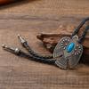 Vintage Metal Eagle Bird Stone Cowboy Hat Bolo Tie Western Punk Faux Leather Rope Necktie Jewelry Shirt Chain Necklace