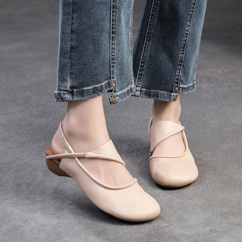 Fashion GKTINOO Round Toe Flat Sandals 2025 Summer New Retro Genuine Leather Comfortable Soft Sole Slip On Women's Shoes