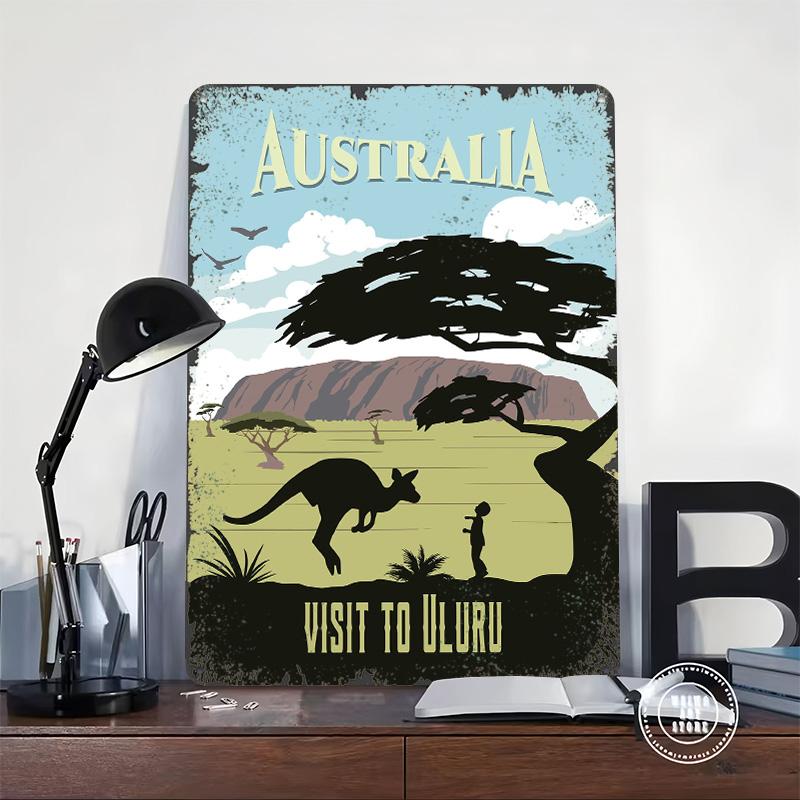 Australia Uluru Travel Printed Poster Customized Wall Art Retro Vintage Metal Tin Signs for Room Decoration Home Decor Items