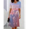 Damen Boho Blumen 3D-Druck A-Linien-Kleid mit kurzen Ärmeln Lebendiges mehrfarbiges Blumenmuster Damenbekleidung Freizeitkleid