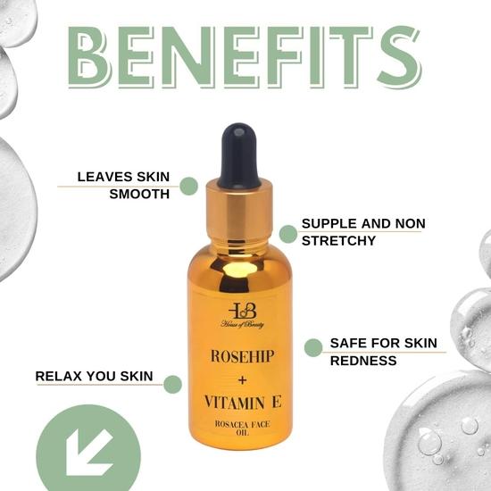 HOUSE OF BEAUTY Rosacea Face Oil with Pure cold pressed Rosehip & Vitamin E for Face Moisturizing, Suitable For Sensitive Skin Type - (30 ml)