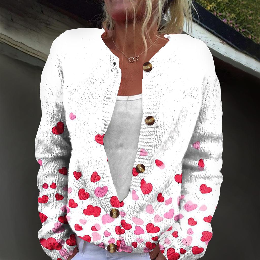 Women's Fashion Printed Long-Sleeved Knit Cardigan Button-Down Jacket