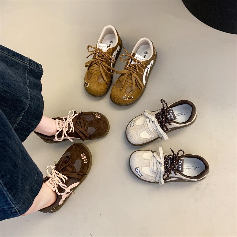 Retro double lace-up niche trendy flat-bottomed comfortable casual shoes autumn new commuting versatile