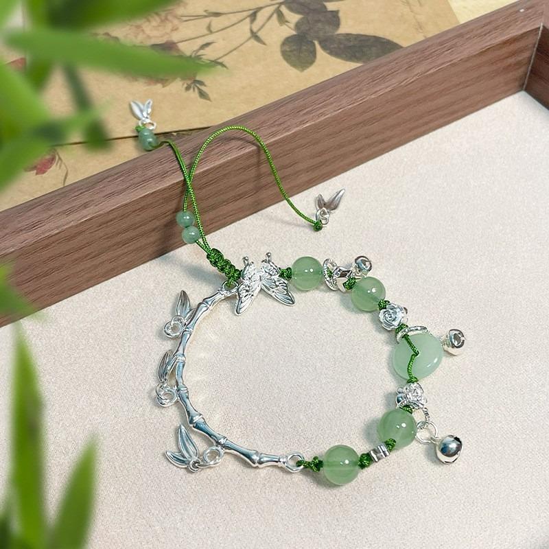 Antique green bamboo beaded bracelet niche design butterfly bracelet female girlfriend chain