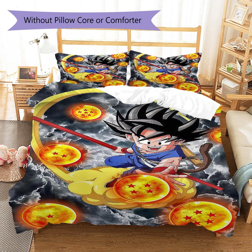 Son Goku Pattern Bedding,Quilt Set Quilt Cover Pillowcase Home Birthday Gift (1 * Duvet Cover + 2 * Pillowcase, Without Core)