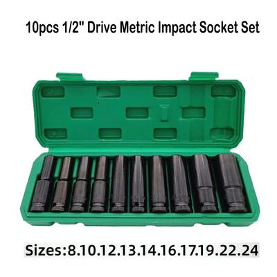 10pcs 1/2" Drive Metric Impact Socket Set Universal Socket Metric Drive Deep Socket Set Wrench for Air Pneumatic Repair Tools