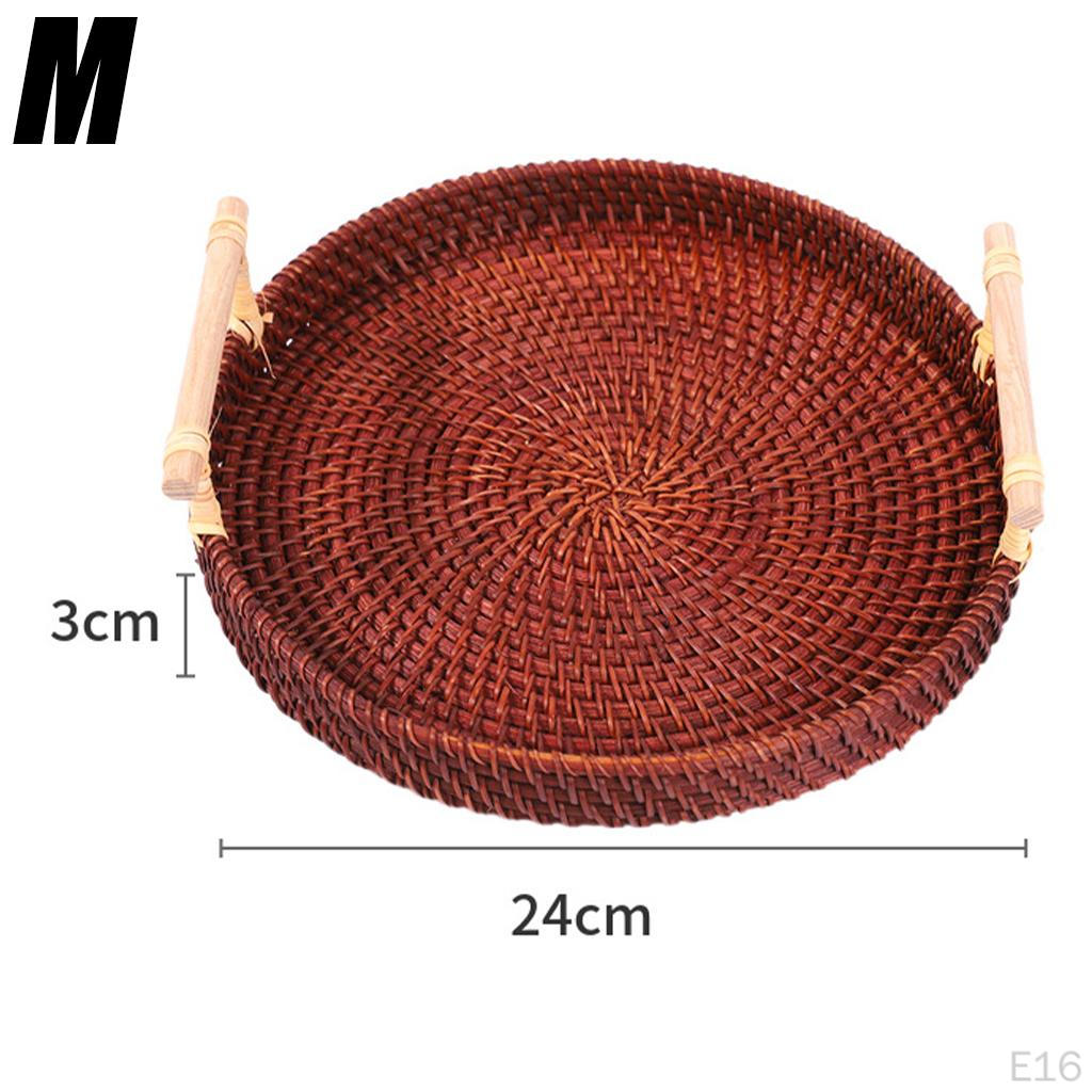Round Rattan Basket Durable Handwoven Bread Decorative Organizer Rustic Style Snacks Biscuits with