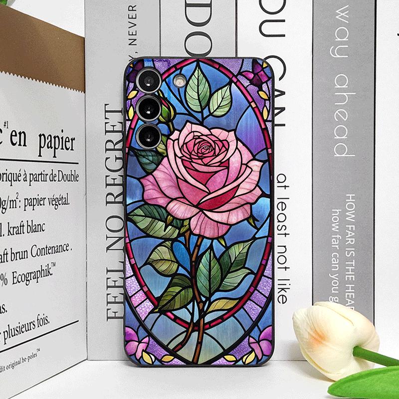 Bunte Glas-Stil-Rosenmuster-Handyhülle für Samsung Galaxy S26 S25 S24+ S23 Ultra S22 Plus S20 S21 FE M53 Weiche Hülle