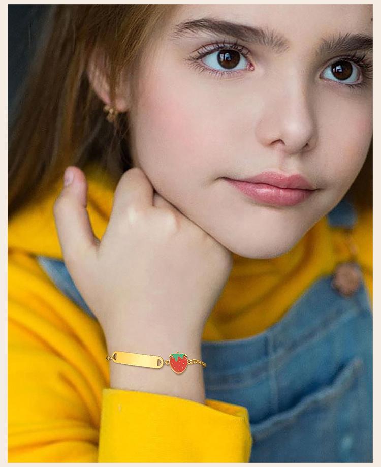 Personalized Strawberry Bracelet, Customized Name Bracelet for Little Boy Girl, Stainless Steel Cute Birthday Gift