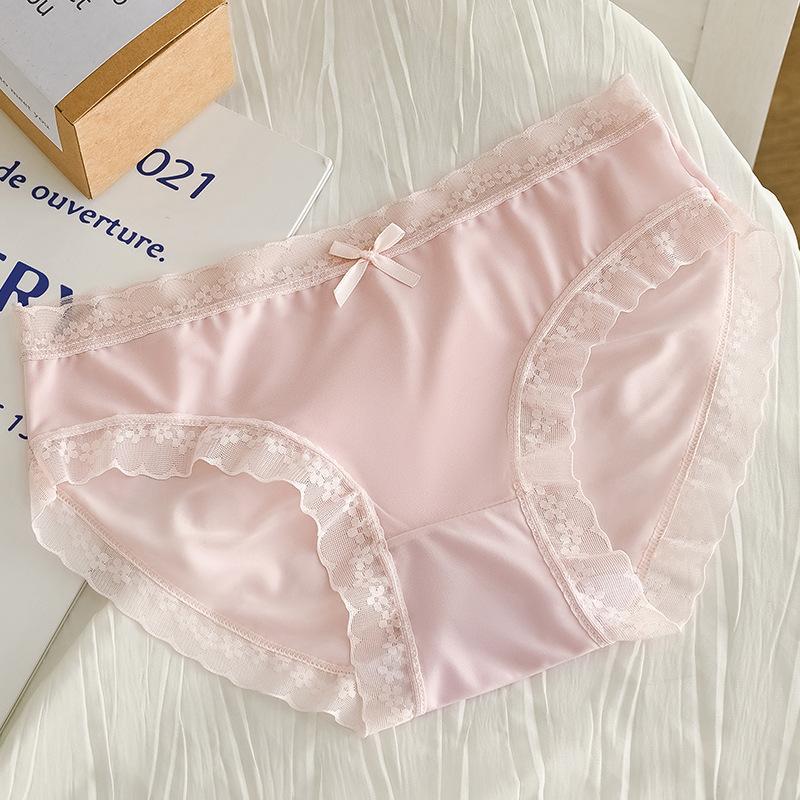 Female Summer Thin Model Contracted Ice Silk Pure Color Sweet Bowknot In Waist Breathable Triangle Briefs