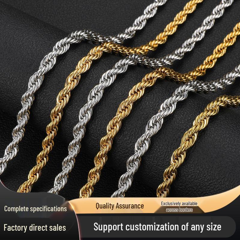 Gold-Plated Stainless Steel Twist Chain Pendant Necklace - Trendy Hip Hop Jewelry for Men