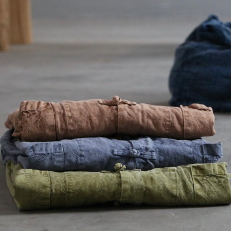 Johnature Women Vintage Solid Color Loose Coats Stand Long Sleeve Button Autumn Pockets Chinese Style Coats