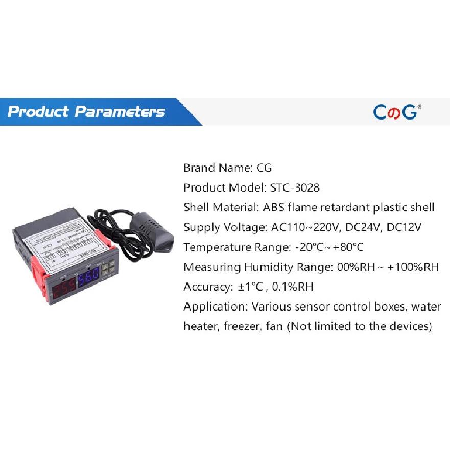 STC-3028 Dual Digital Temperature Humidity Controller 12V 24V 220V Thermoregulator Thermostat for Heating Cooling In Incubator