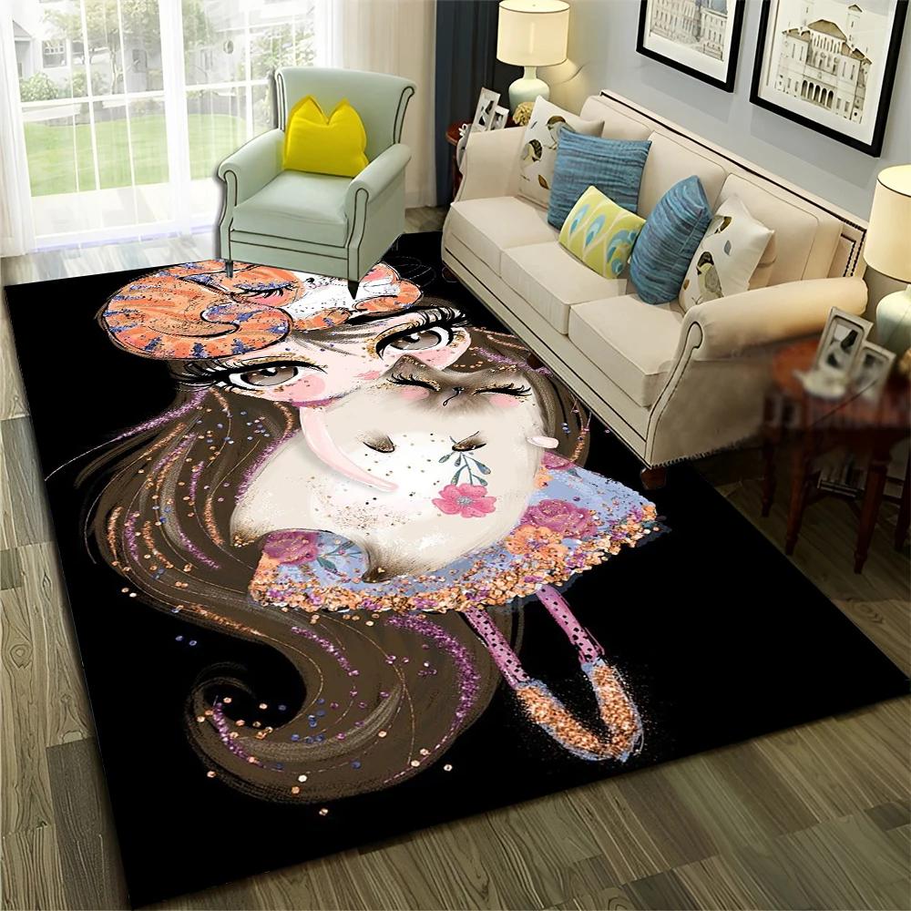 3D Cute Ballet Girl Ballerina Fairy Cartoon Carpet Rug for Home Living Room Bedroom Sofa Doormat Decor,Child Non-slip Floor Mat