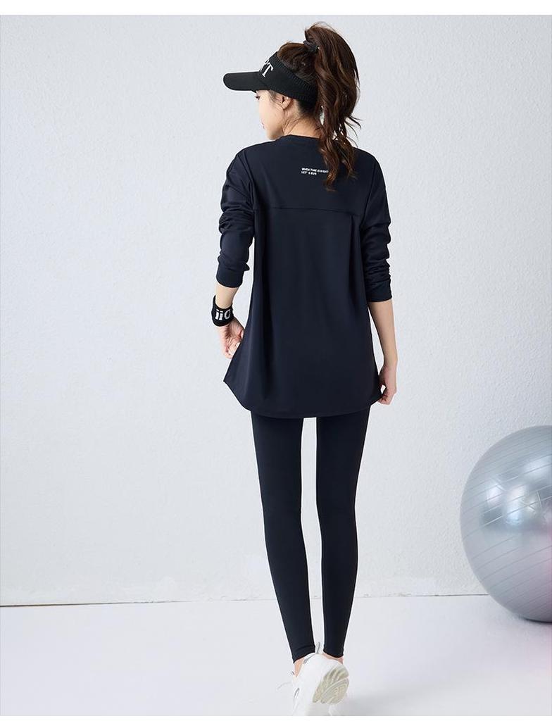 Women's 2026 Three-Piece Yoga Set: Loose Long Sleeve, Tapered Pants, Sporty Letter Vest Fitness Wear