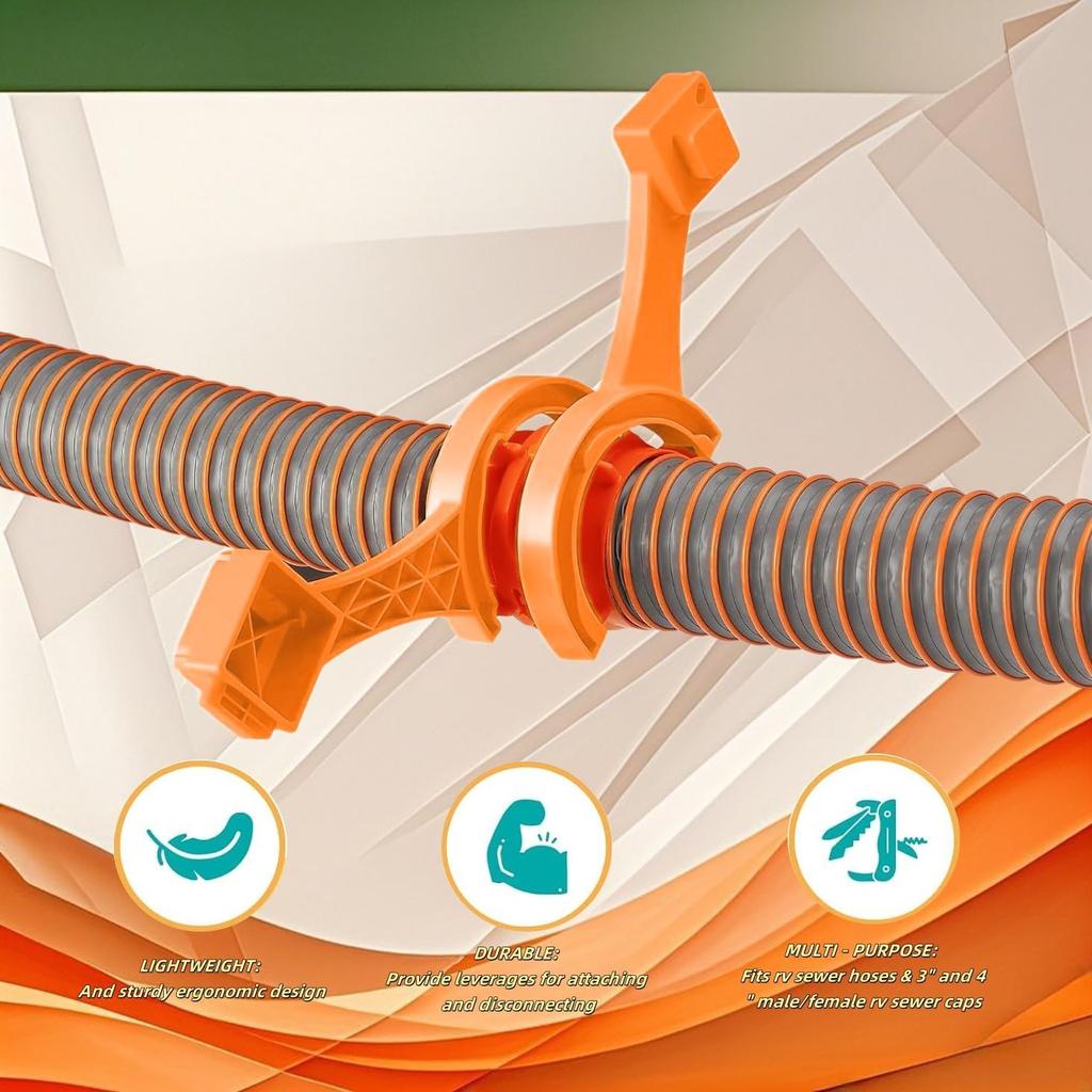 RV Sewer Hose Wrench - 3&4 Inch Male/Female Cap Tool, Fits Camco Rhino/Revolution Hoses, Orange ABS For Cleanout Plugs - Easy Tall/Remove 2 PCS