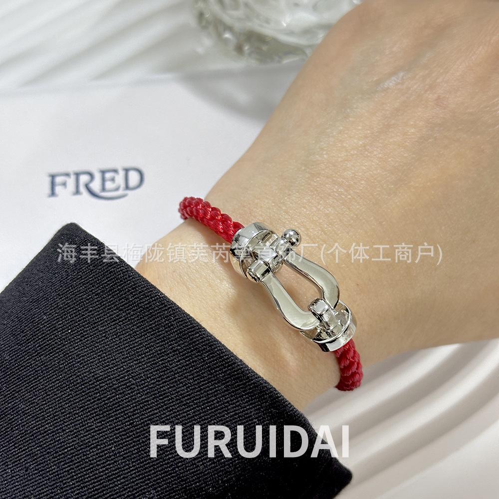 Bracciale Fred Placcato Oro 18k con Ferro di Cavallo Diamantato Zodiaco Corda Rossa - Unisex Stile Fai da Te a Forma di 8