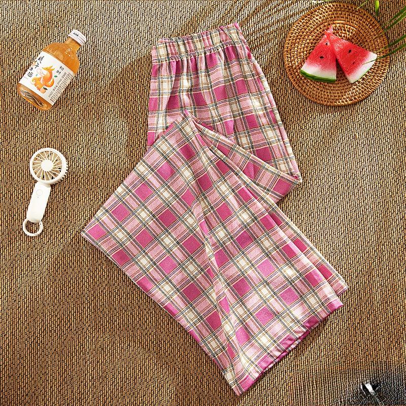 VEZFAA Women's Fashion Casual Plaid Print High Waist Trousers Pants & Capris