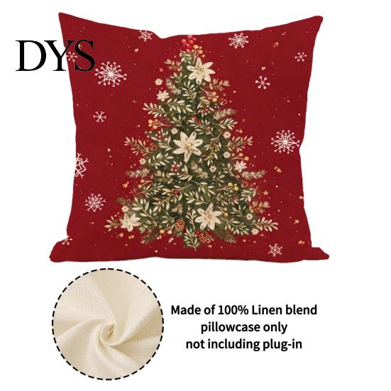 Cozy Red Holiday Accent Pillows Christmas Throw Pillow Covers, Poinsettia Reindeer Pine Branch Decorative for Bay Window Cushion Cases, Xmas