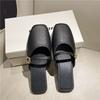 Women's Square Toe Slip On Mule Sandals with Adjustable Buckle Strap Flat Casual Indoor Outdoor Shoes