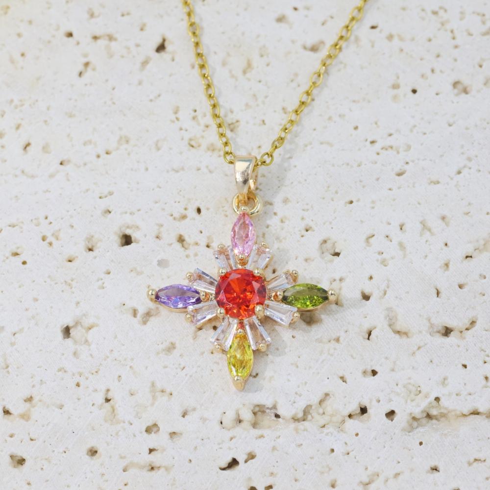 Luxury Colorful Cross Zirconia Pendant Necklaces for Women New Fashion Wedding Party Necklace Jewelry Accessories