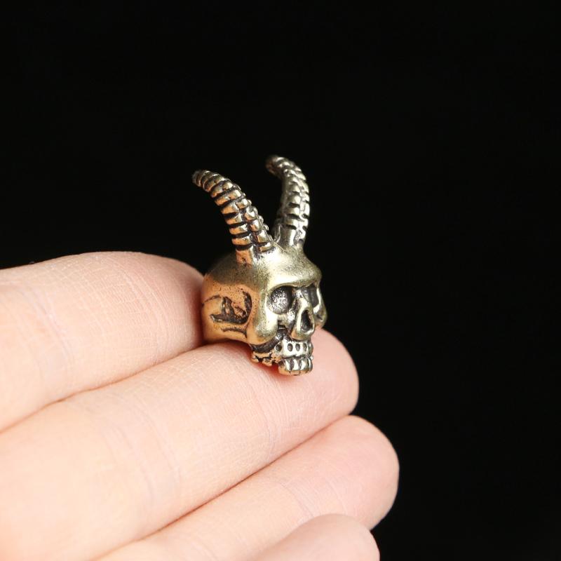 Goat Horn Skull Head Brass Knife Beads EDC Outdoor DIY Paracord Accessories Woven Lanyard Pendants Jewelry Punk Bracelets Charms