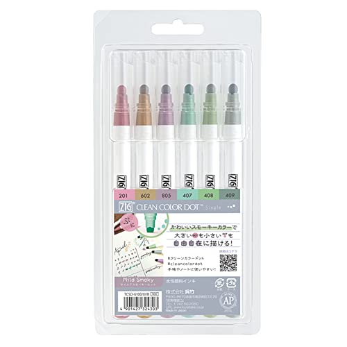 Kuretake Water-based Pen ZIG Clean Color Dot Single Mild Smoky Set TCSD-6100/6VB