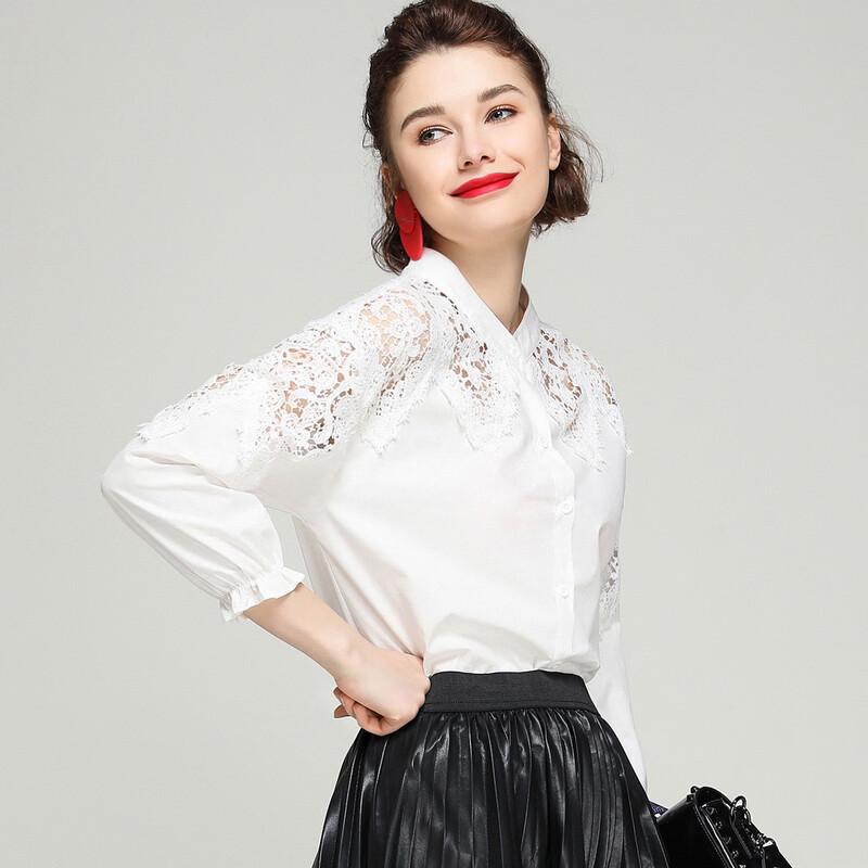 Bailuyu 2026 Spring Lace Hollow-Out Stand-Collar Shirt