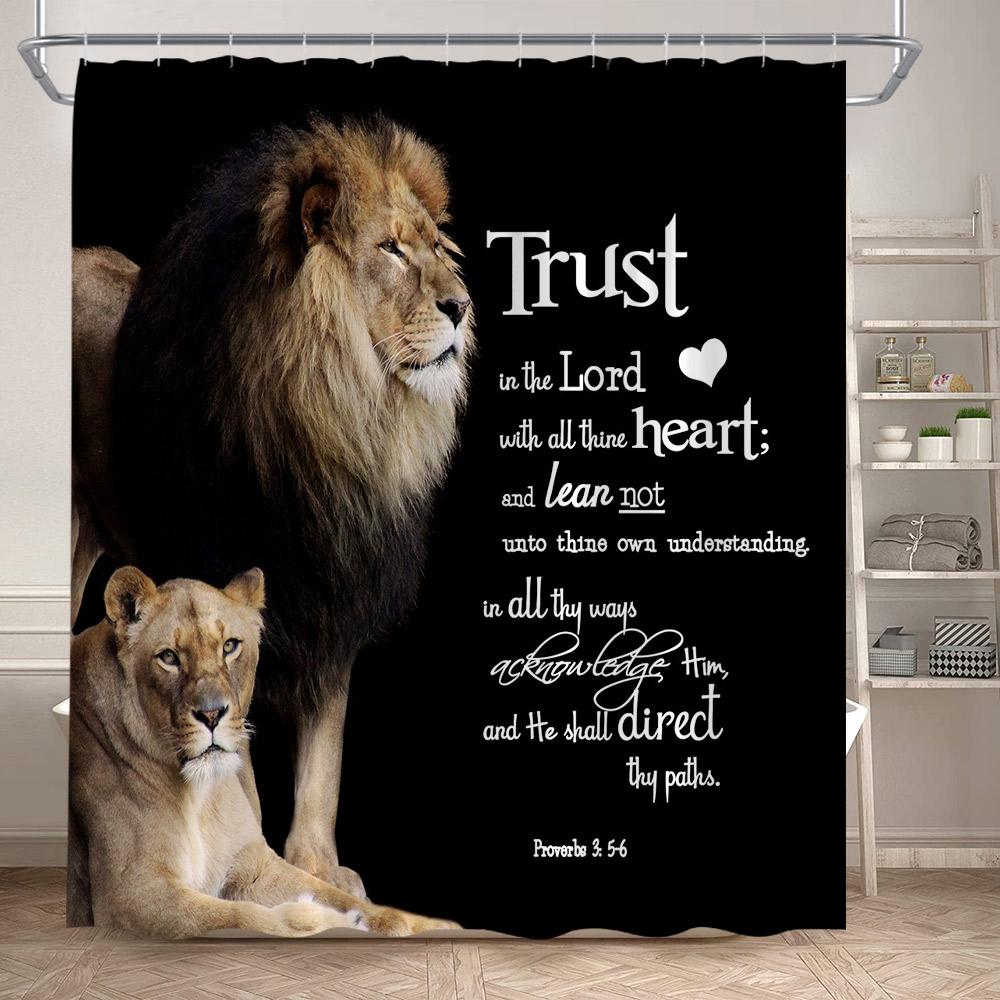 

Wild Animals Shower Curtain Motivational Words Panther Tiger Lion Modern Bathroom Decor Dark Polyester Bath Curtain With Hooks W60H190(CM)-1 Pcs