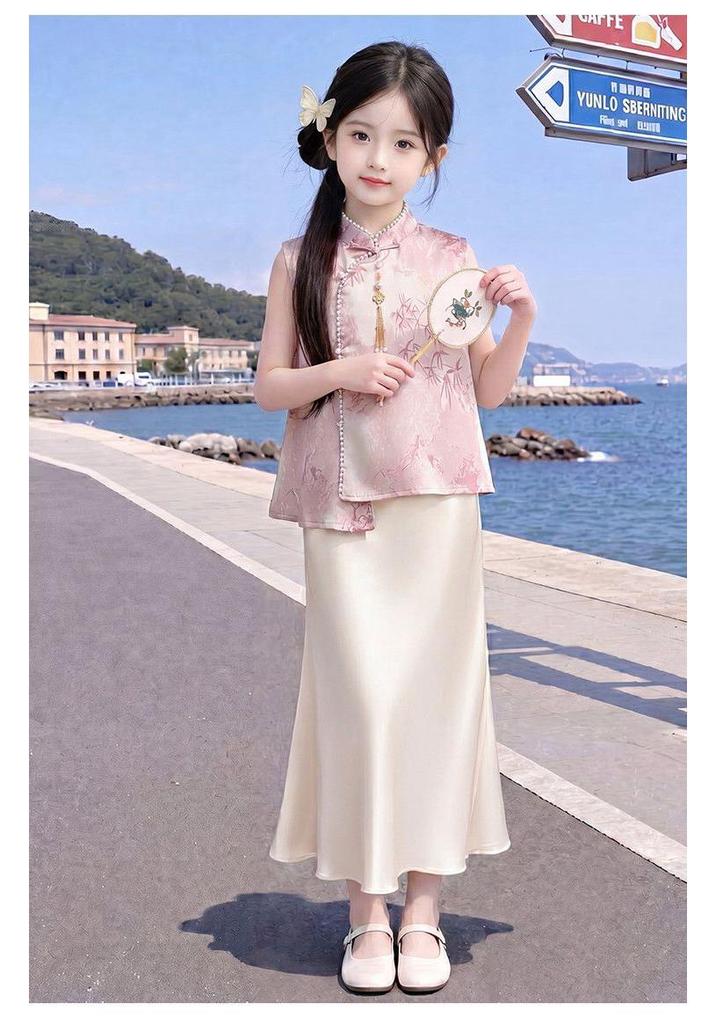2026 Girls' Summer Chinese Style Qipao & Hanfu Dress Set