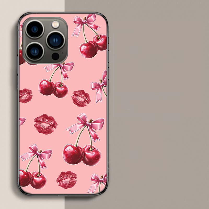 Cherry Bow Phone Case For Iphone 17 Air 15 Pro 14 Plus 16 Pro Max 17E 16E 12 13 Mini 11 Cover Cute Fundas