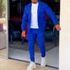Tuta Uomo Blu Primavera Autunno Giacca Pantaloni Cargo Set con Tasca Bottone Colore Unico Moda Maschile Tuta 2 Pezzi