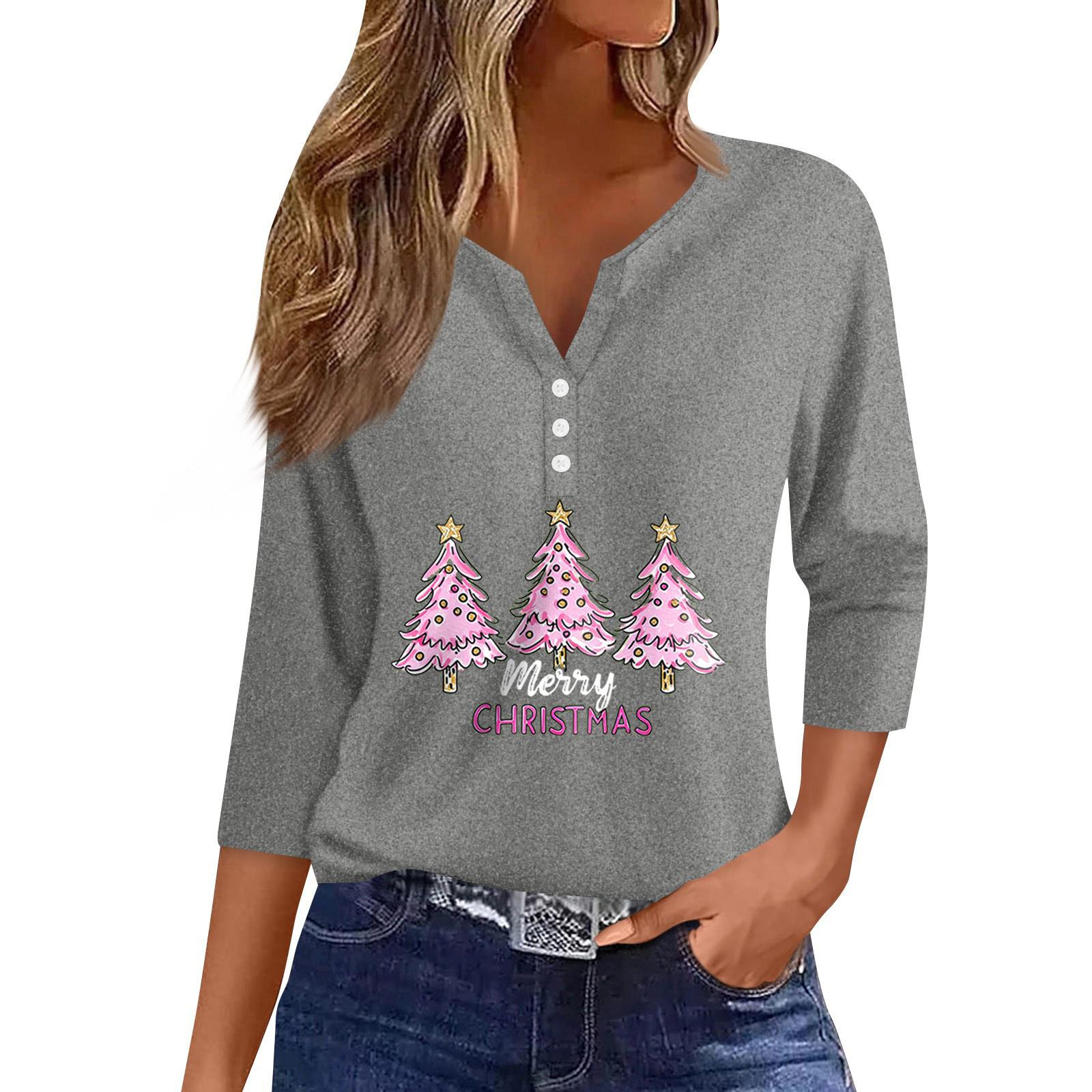 

Жен. Футболка Футболка С принтом Пуговицы Рукав 3/4 Повседневные Выходные Мода Классический Классический V-образный вырез Обычный Верх M