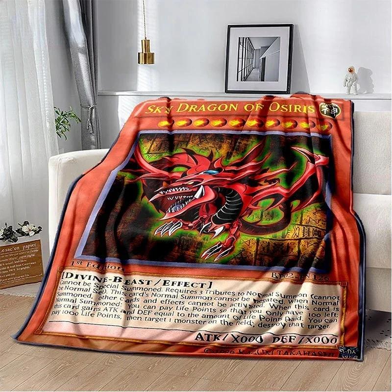 Anime Yu Gi Oh Card Throw Blanket Blue Eyes White Dragon Anime Cartoon Soft Plush Blanket Bedroom Bedspread Home Decor