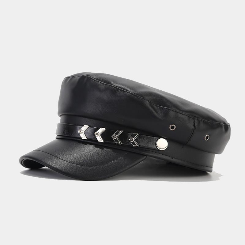 

Pu Leather Beret With Metal Details And Short Brim For Fall Casual And Fashion Looks Metal Arrow