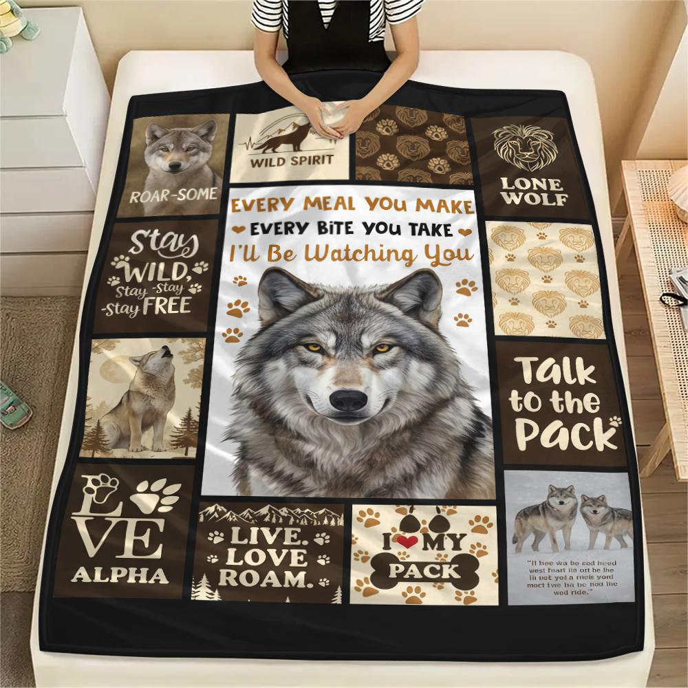 Kitten Sloth Lion Wolf Frame Print Flannel Blanket,High Quality Comfortable for All Seasons,Home Decor,Warmth and Comfort,Perfect for Christmas Gifts