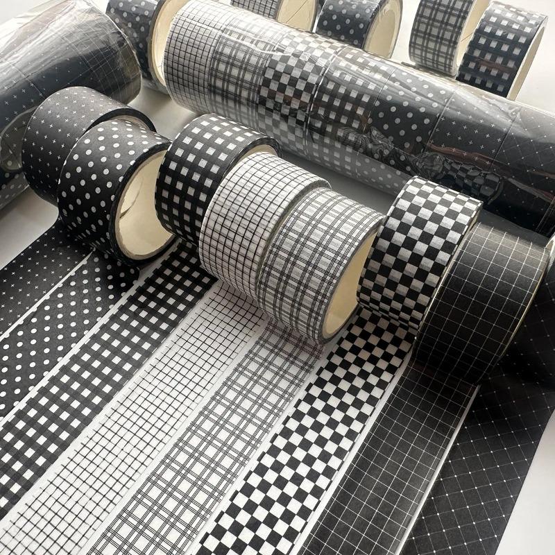 O Rolă Per Cutie Textură Grilă Alb-Negru Bandă Mascare Washi Planificator Caiet Colaj Handmade Album Scrapbook Materiale de Bază