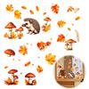 Coffee Shop Window Art 2PCS Autumn Hedgehog Static Clings, Fall Maple Leaf Mushroom Glass Stickers, DIY Ornaments No-Adhesive Decals for Home