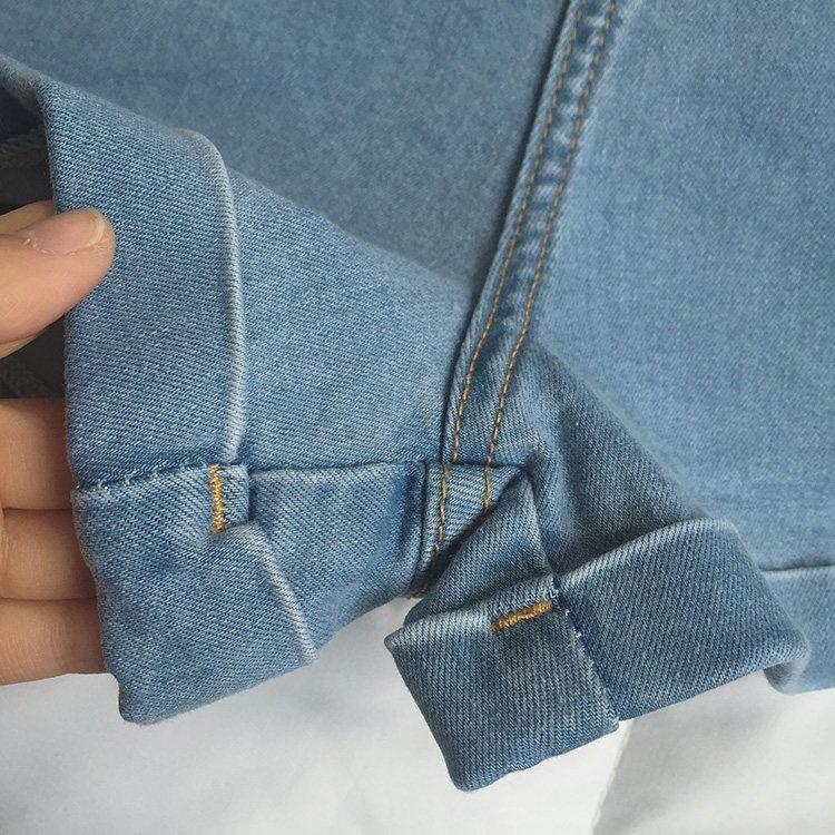 Summer High Waist Stretchy Denim Shorts Pants Women Fashion Light Color Tight Fit Rolled Hem