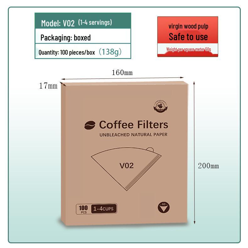 Fan-Shaped Hand-Pour Coffee Filter Paper, Raw Wood Pulp, V60 Type 04, Hanging Ear Design